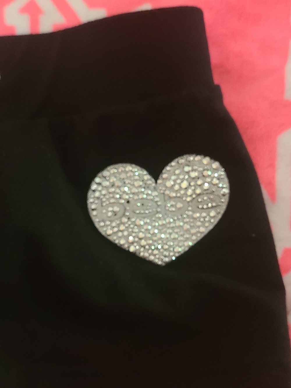 Vintage bebe Y2K Black Medium Short Shorts Rhinestone Bling Heart - Picture 2 of 7